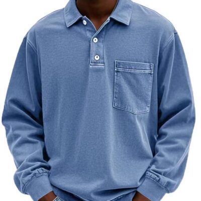 Men’s Long Sleeve Button-Down Polo Shirt