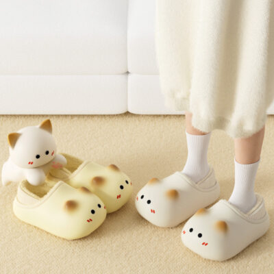 Waterproof cat cotton slippers women