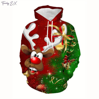 Christmas Elk and Santa Claus Hoodie Sweatshirt