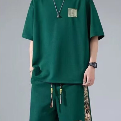 Waffle embroidery suit men two-piece set