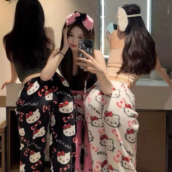 Cartoon cat flannel pajama pants