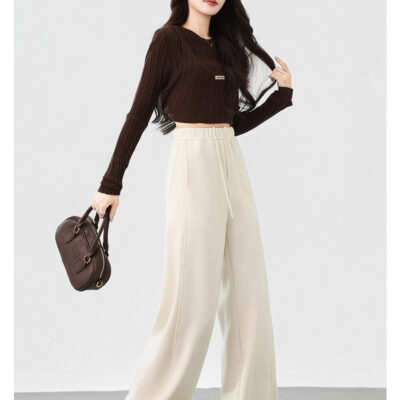 Velvet mulberry silk textured wide-leg pants for women