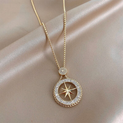 diamond eight-pointed star necklace for women