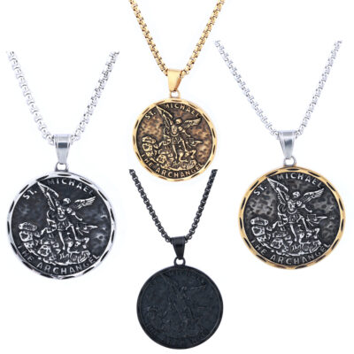 Round archangel Michael titanium steel pendant