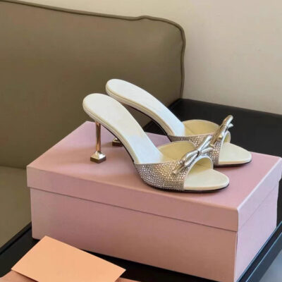 Bow rhinestone flip-flop sandals for women