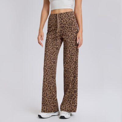 Leopard print women straight trousers