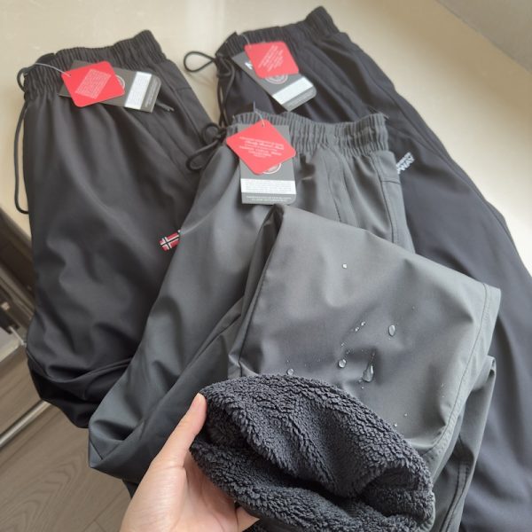 Second image of windproof and repellent fleece thickened straight trousers