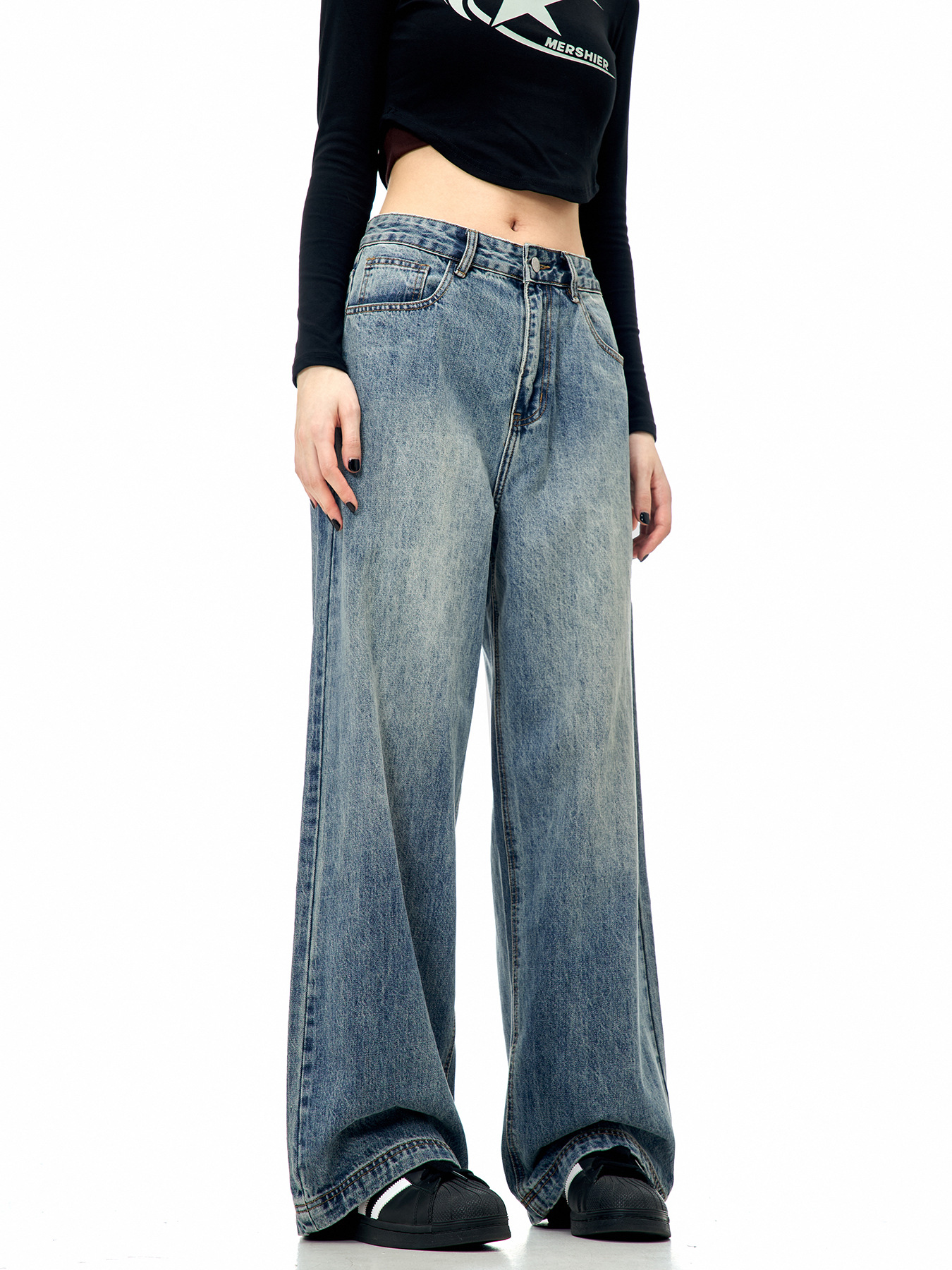 Second image of 11KN blue straight jeans for men and women