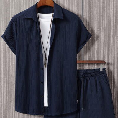 Men’s Striped Short Sleeve Shirt Set