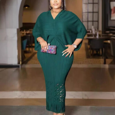 Pleated fashion loose bat sleeve v neck cloth