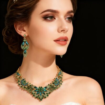 flower necklace earrings chain 2-piece set