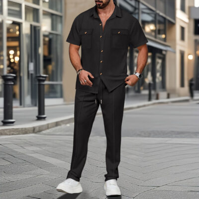 Men’s Short Sleeve Long Pants Two-Piece Set