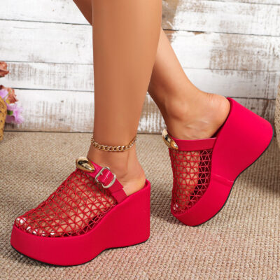 thick-soled wedge heel metal heeled sandals