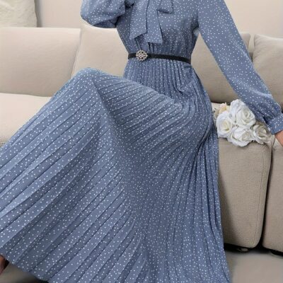 Women’s long-sleeved pleated dress full polka