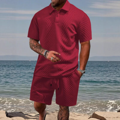 men’s jacquard polo short sleeve suit