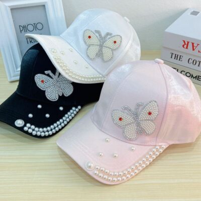 pearl butterfly fashion baseball cap for women