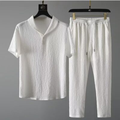 men’s linen two-piece set large