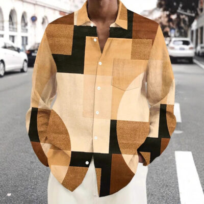 Men’s Lapel Button Long Sleeve Shirt