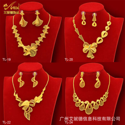 Vietnam Shajin Set Brass Gold Plated Necklace Earrings