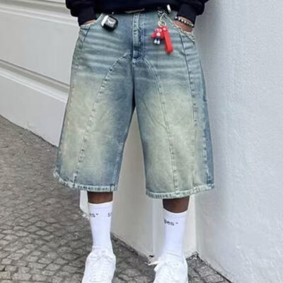 Unisex straight-leg wide-leg distressed pants