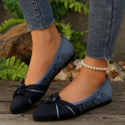 women’s knitted one-foot slip bow shoes