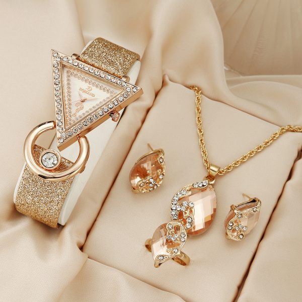 Triangle Diamond-Set Nubuck Leather Women's Quartz Watch