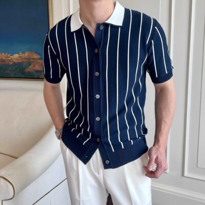knitted stripe short sleeve T-shirt for men