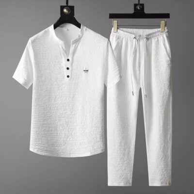 Men’s V-neck slim short sleeve two-piece set