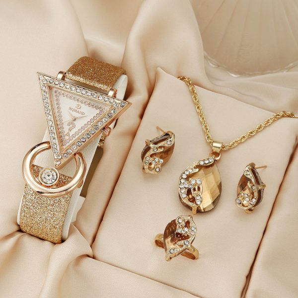 Second image of Triangle Diamond-Set Nubuck Leather Women's Quartz Watch