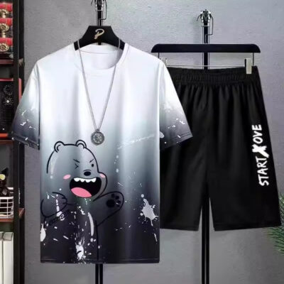 men’s casual shorts sports two-piece