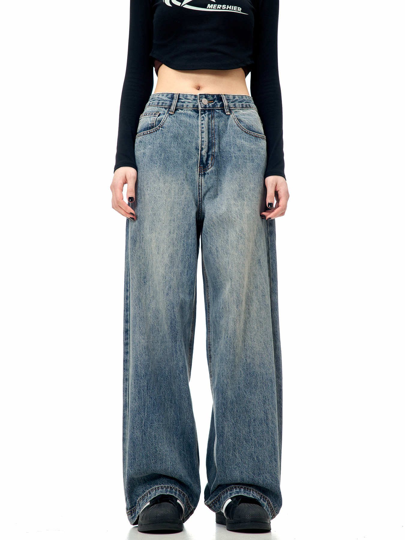 11KN blue straight jeans for men and women