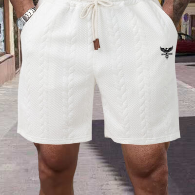 men’s heavyweight cropped eagle jacquard fabric pants