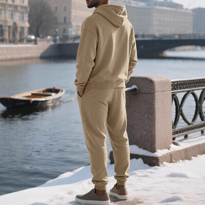 men’s trousers plus size jacquard hooded sweatshirt set