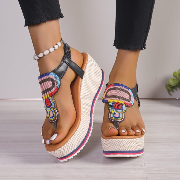Second image of Women's Elastic Thick Sole Wedge Heel High Sandals