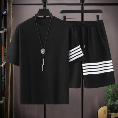 Waffle Short Sleeve Suit Two-Piece Set for men