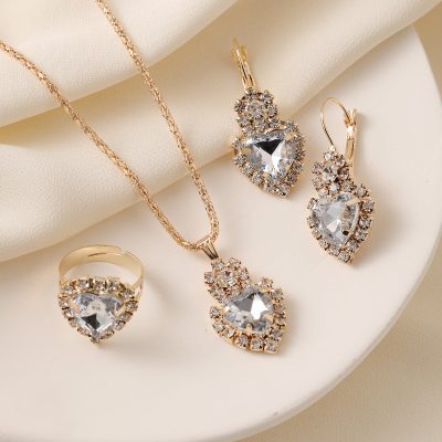 female mixed gemstone love pendant necklace set,